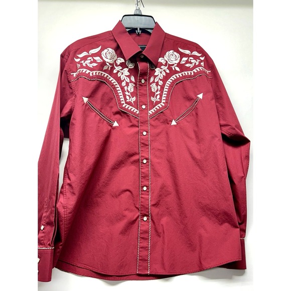 Western Digital Other - Salvaje Oeste Men's Large Red/Silver Western Cotton Blend Shirt (C9)